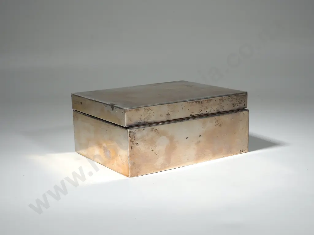 Sterling Silver Cigar Box. - Cedar Lined w Engine Turned Decoration to Lid Image 1++