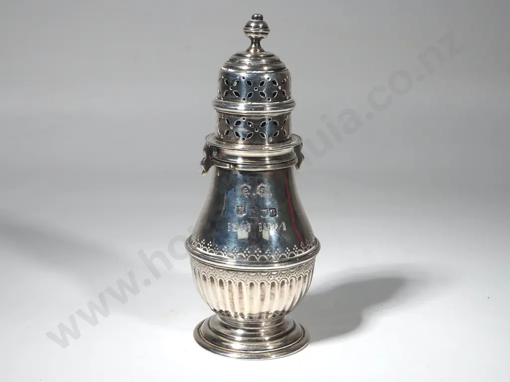 Sterling Silver Sugar Sifter London. Inscribed. Image 1++