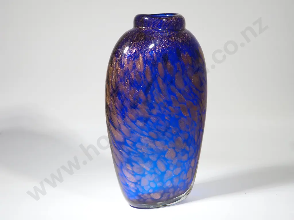 Large Blue Art Glass Vase with Aventurine Image 1++