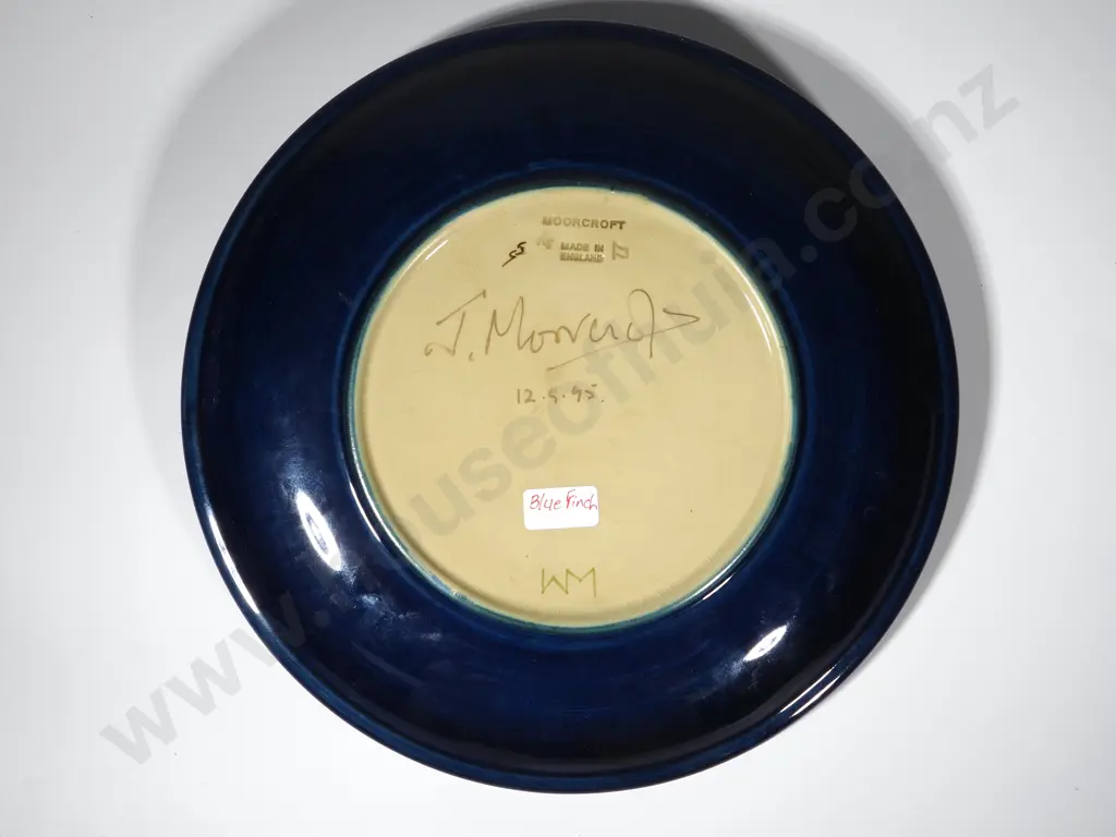 Moorcroft Plate "Blue Finch" Designer Sally Tuffin. Diameter 260mm Image 1++