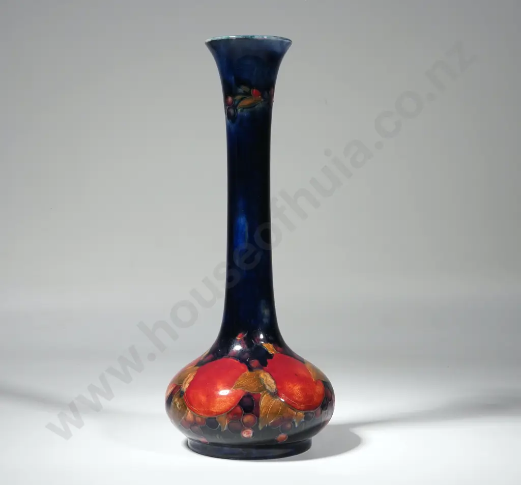 Large Moorcroft Bud Vase in the Pomegranate Pattern with Green Signature. Hgt  260mm Image 1++