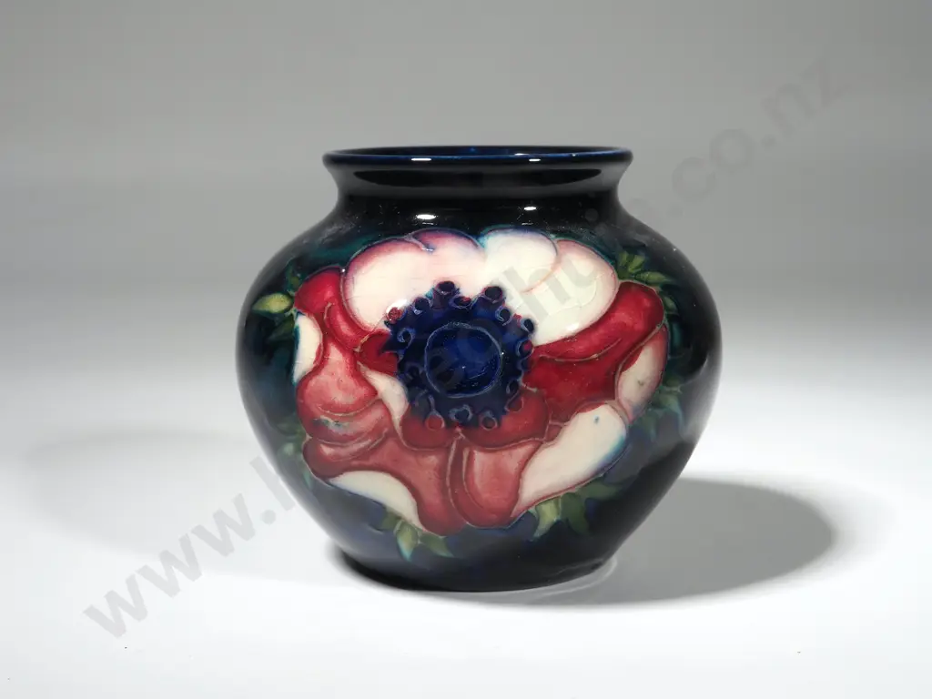 Small Moorcroft Bulbous Shaped Vase Decorated with an Anemone. Hgt 140mm Image 1++