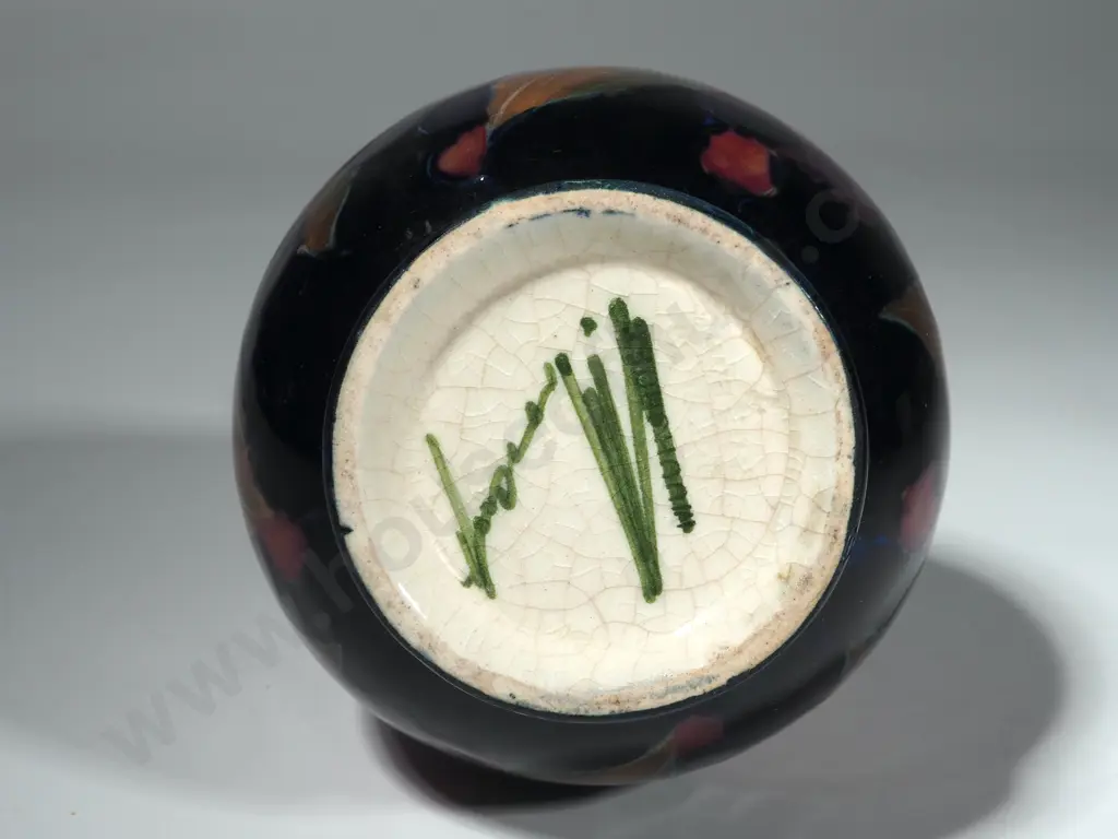 Moorcroft Vase in the Pomegranate Pattern. Repair to Rim. Green Signature. Hgt 125mm Image 1++