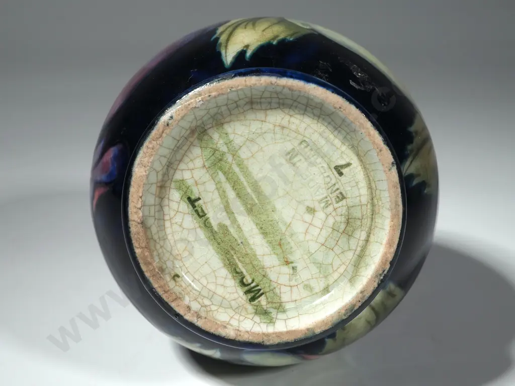 Moorcroft Pansies Bulbous Shaped Vase  - Green Signature. Hgt 125mm Image 1++