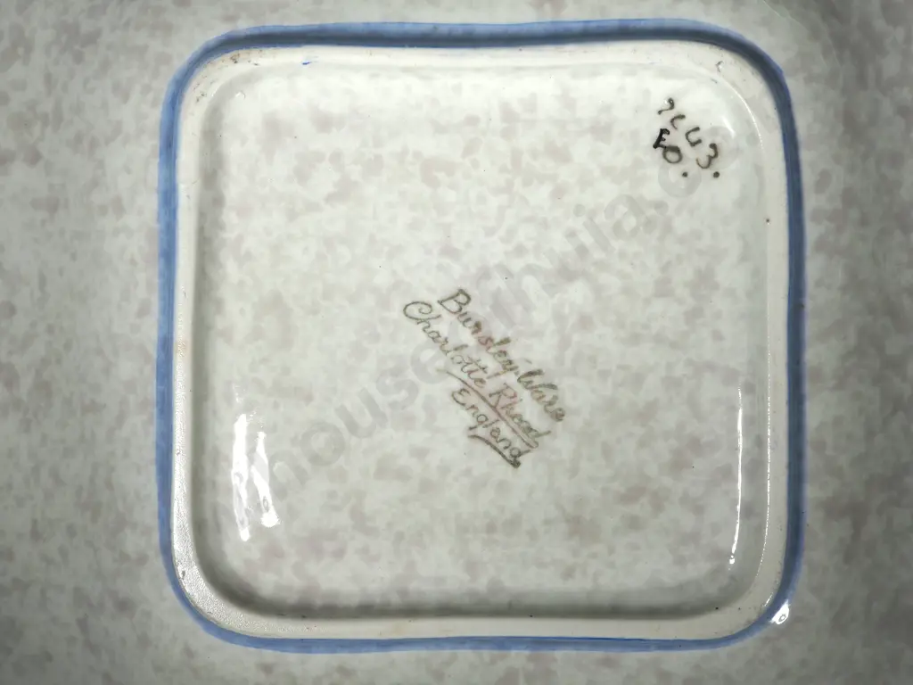Charlotte Rhead Tube Lined Square Shaped Dish w Floral & Foliate Decoration Image 1++