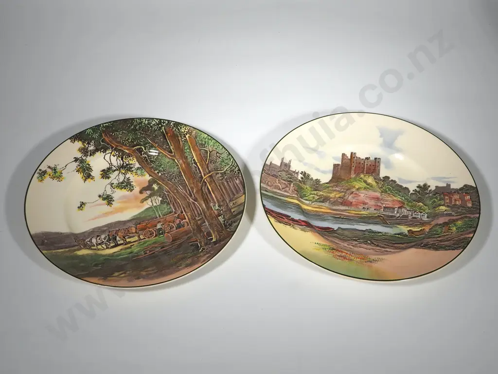 Two Royal Doulton Plates - Rochester Castle and Australia Scene Depicting Logging Image 1++