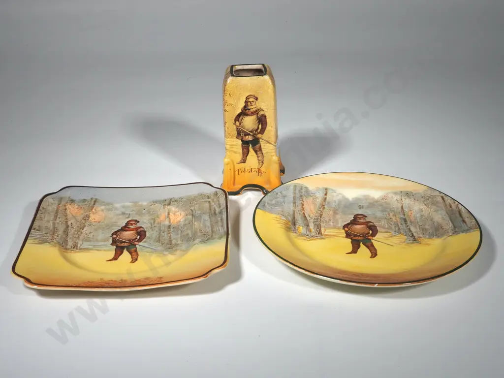 Royal Doulton  3"Falstaff" Items, Two Sandwich Plates and a Vase Image 1++
