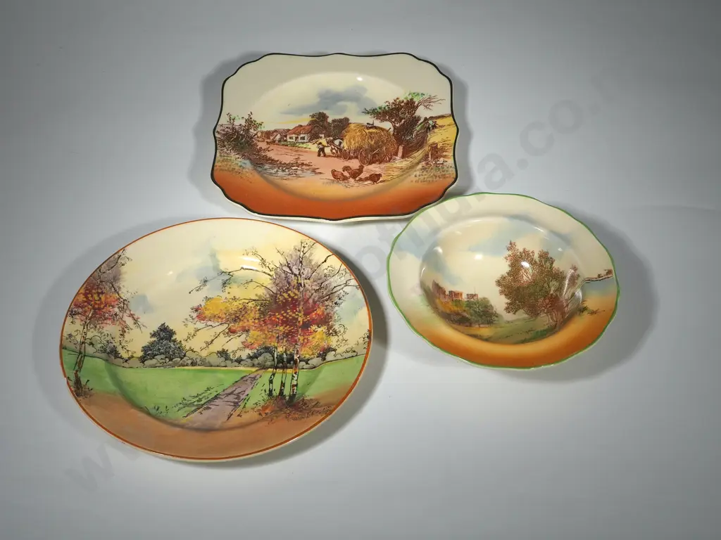 Royal Doulton Country Scene Plate, Bowl and Small Bowl  Image 1++