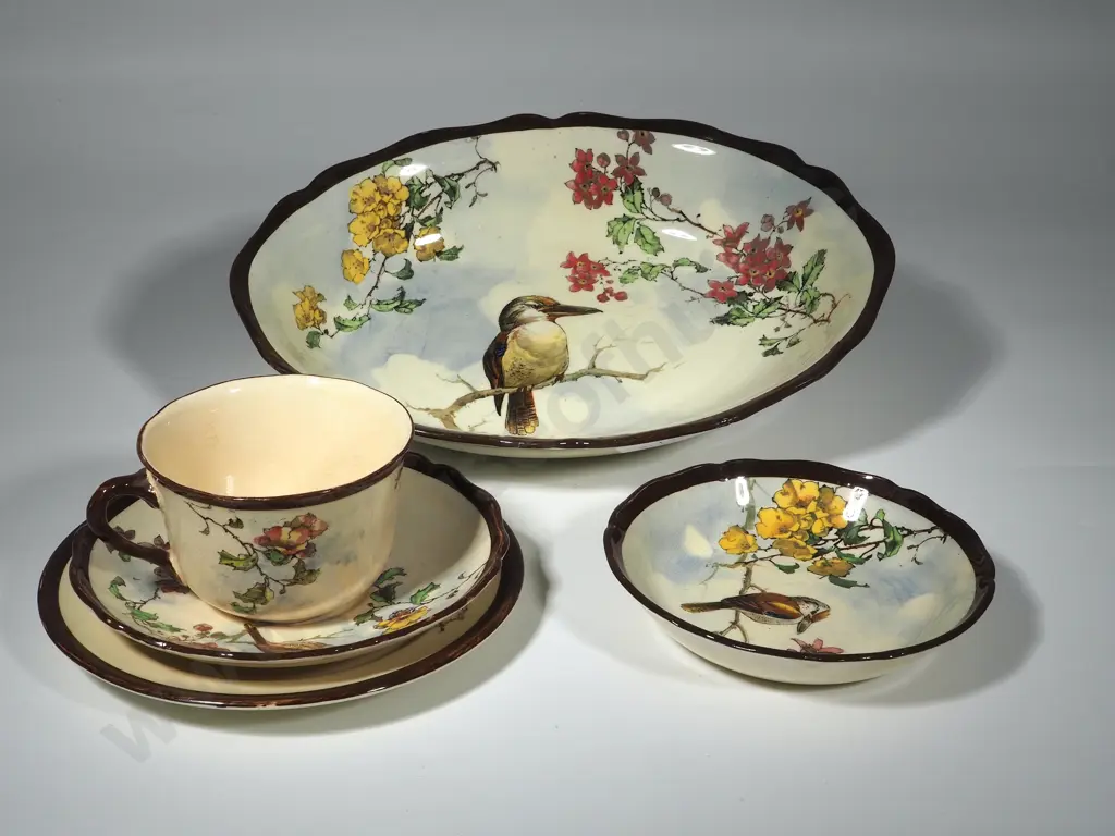 Royal Doulton "Kookaburra" Pattern Cup, Saucer and Plate, Small Bowl and Large Oval Bowl Image 1++