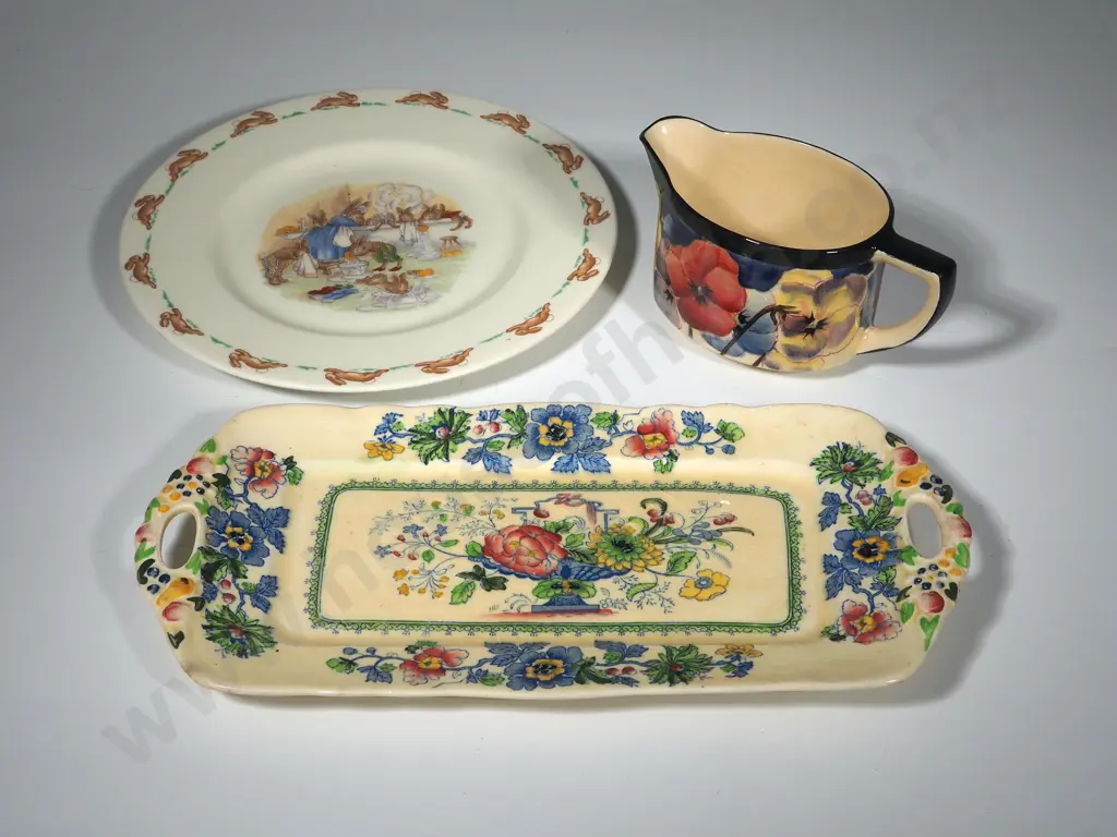 Masons 'Strathmore" Sandwich Plate, Royal Doulton Pansy Pattern Jug and a Royal Doulton 'Bunnykins' Plate Image 1++