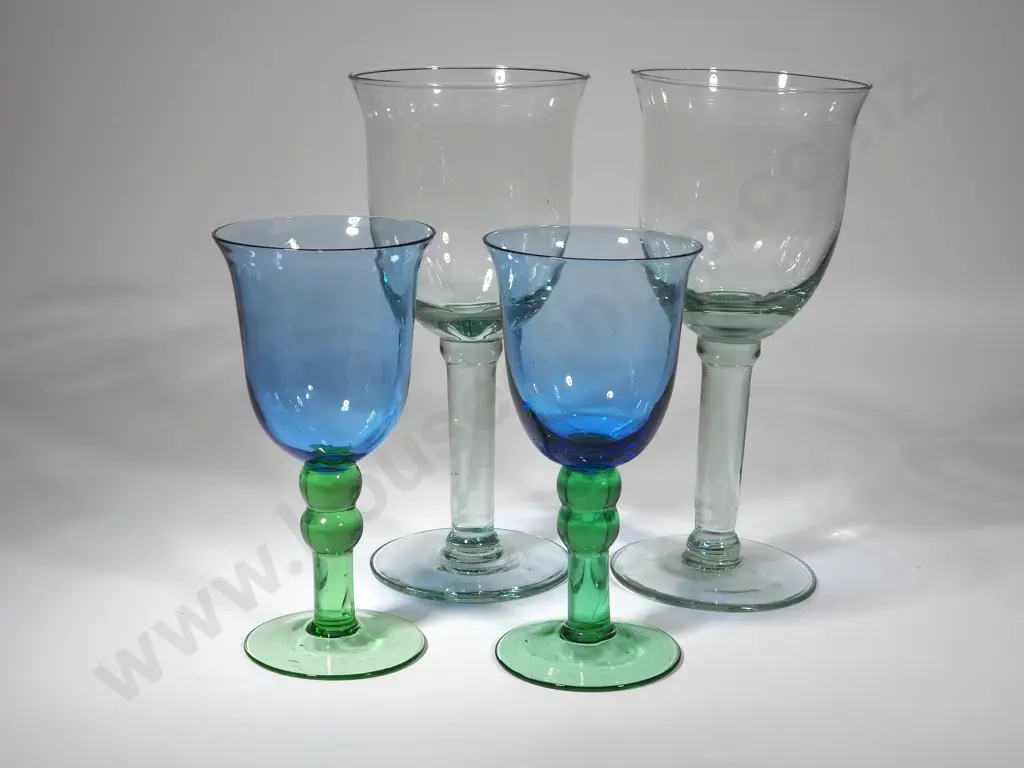 Four Hand Blown Mexican Glass Goblets Image 1++