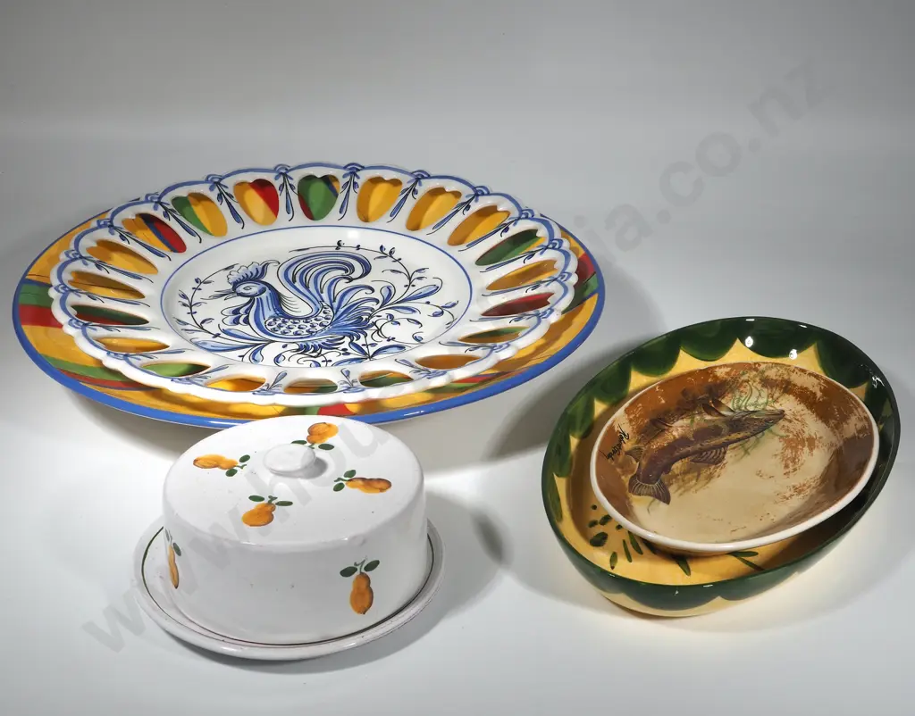 Assorted Lot of Handprinted Platters & Bisque Dish Image 1++