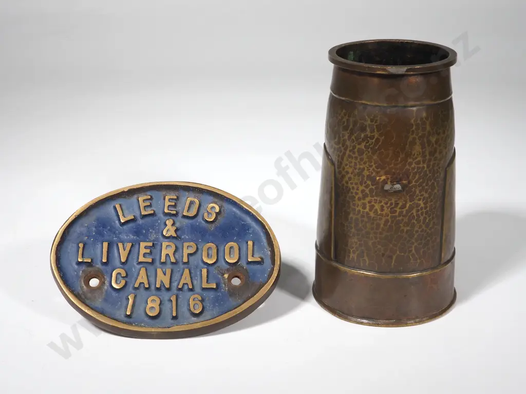 Arts & Crafts Beaten Brass Vase & Liverpool Canal Plate Image 1++