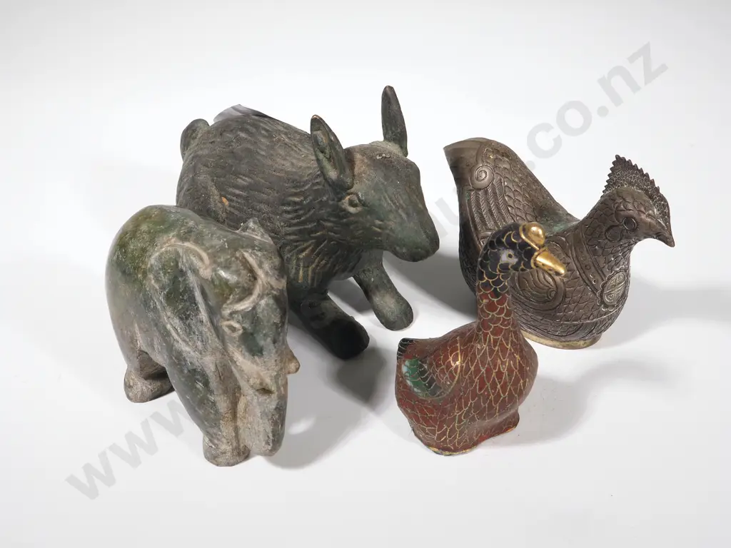 Four Decorative Animals & Birds in Jade/Steel/Brass/Cloisonné Image 1++