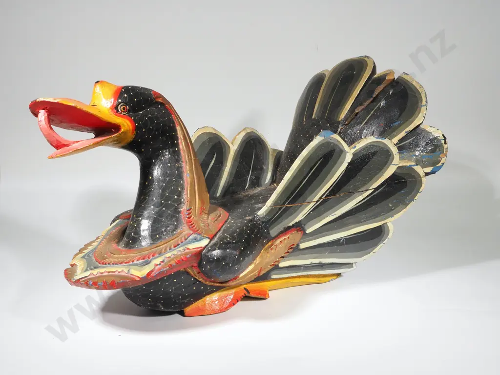 One Brightly Coloured Carved Wooden Duck A/F Image 1++