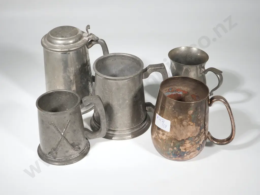 Mixed Lot of Five Silver Plate/Pewter Mugs & One Tankard Image 1++