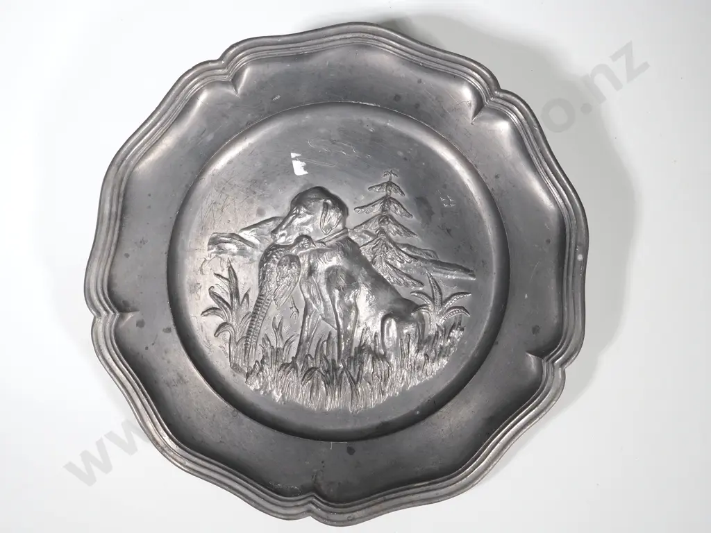 Vintage Pewter Raised Relief Plate Image 1++