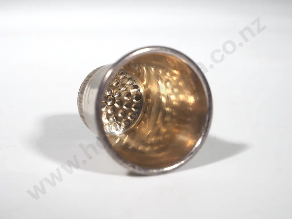 Sterling Silver Thimble - Maker:  B&G - Birmingham 1981; Plain Pattern w Body Inscribed "Audrey" Image 1++