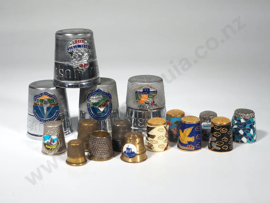 Sixteen Metal Thimbles including Five Cloisonné Image 1++