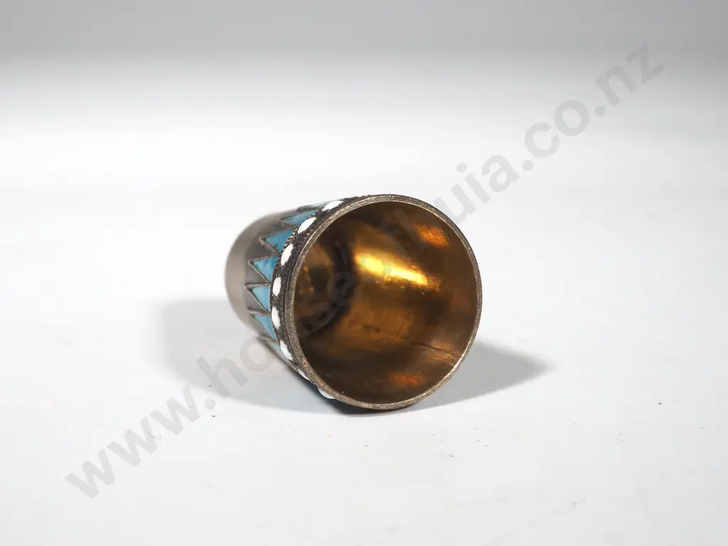 Silver & Enamel Thimble with Cabochon Stone tip  Image 1++