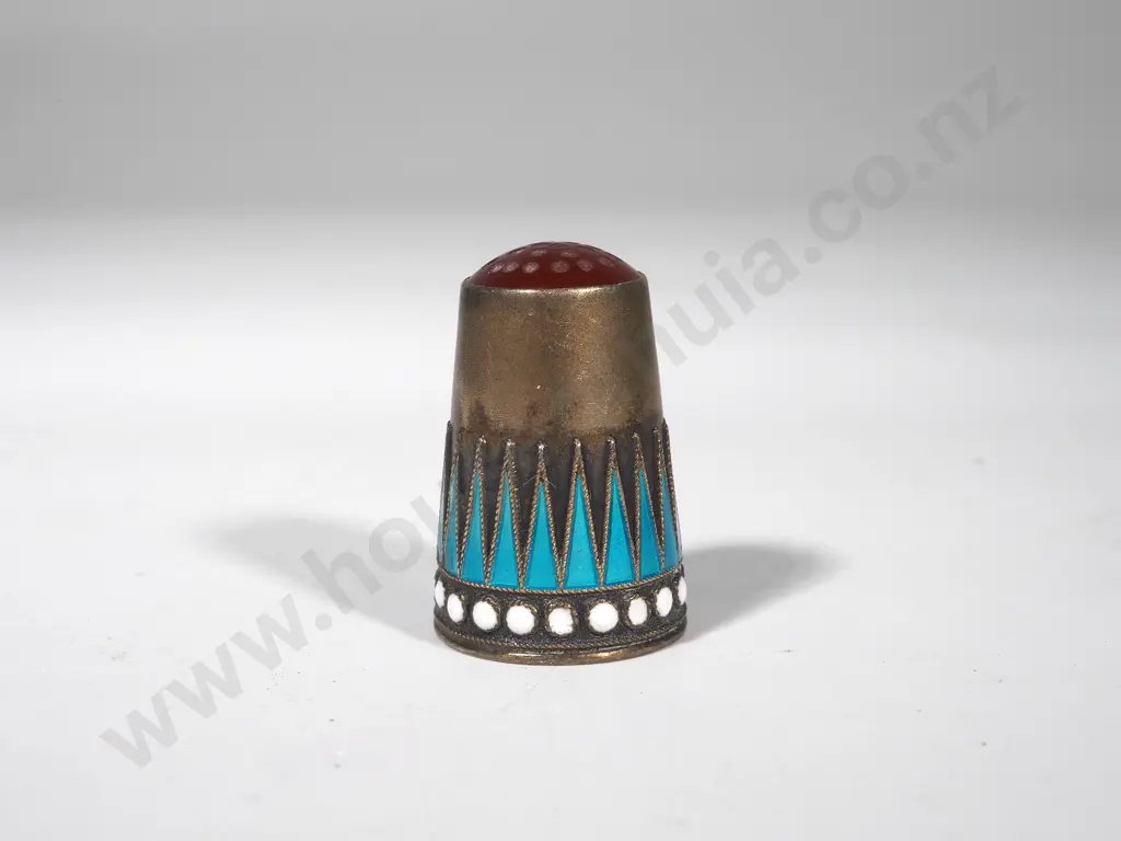 Silver & Enamel Thimble with Cabochon Stone tip  Image 1++