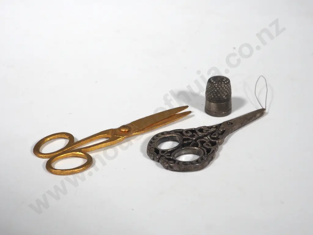 Two Miniature Scissors and a Miniature Thimble  Image 1++