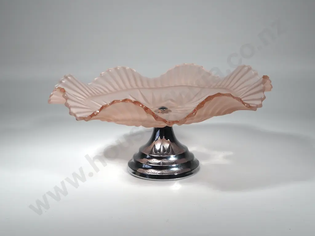 Vintage Pink Depression Glass Cake Stand Image 1++