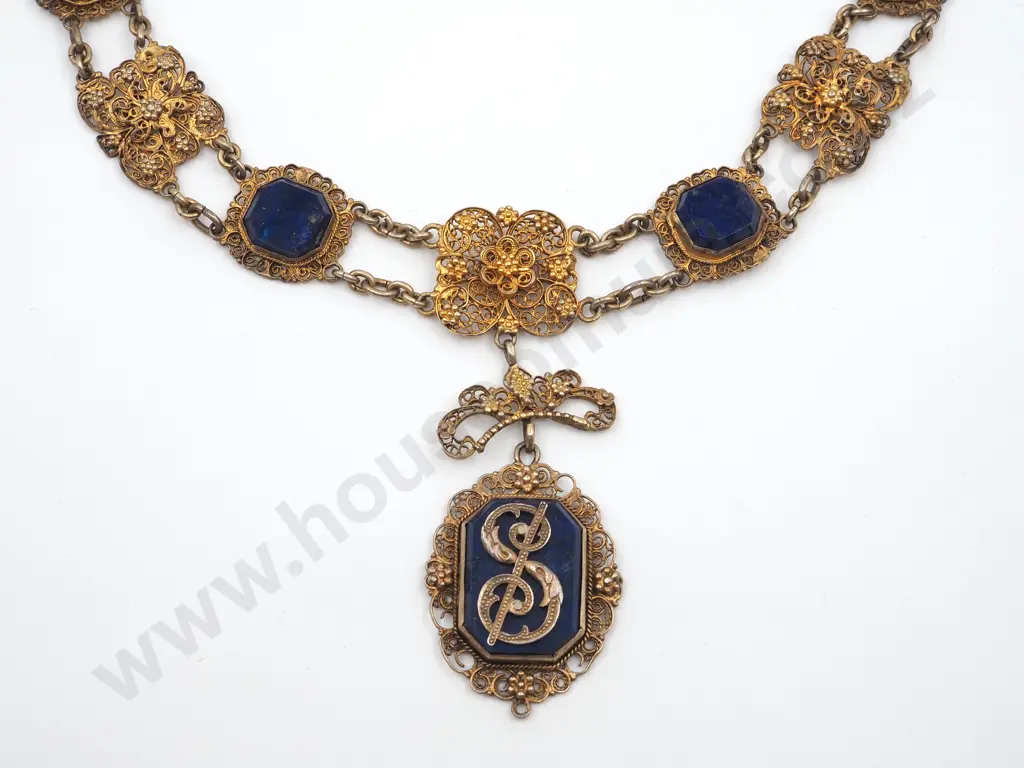 Gilt Filigree & Lapis Necklace A/F Image 1++