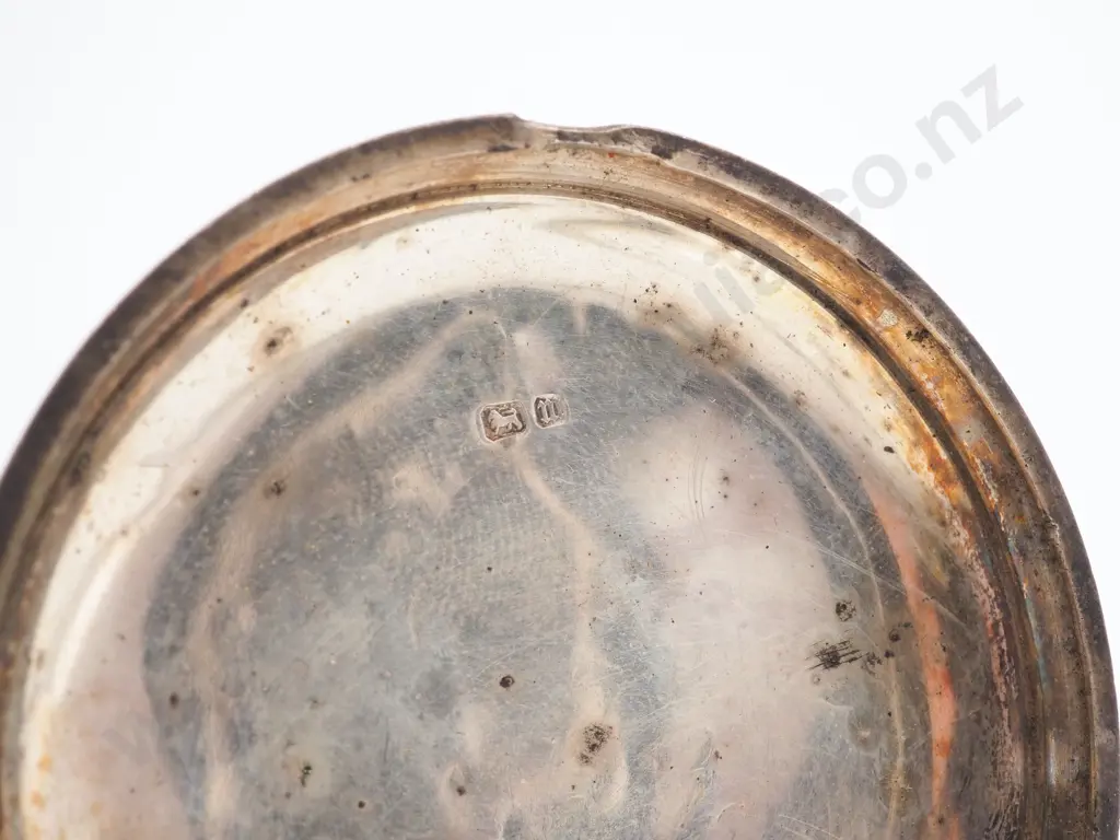 Textured Sterling Hunter Pocket Watch w Crest Image 1++