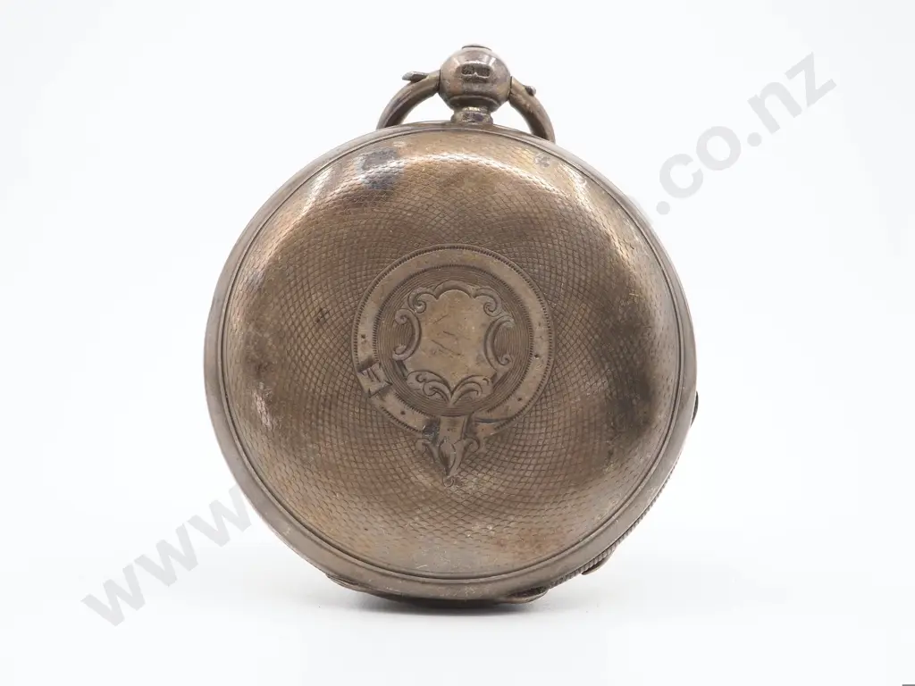 Textured Sterling Hunter Pocket Watch w Crest Image 1++