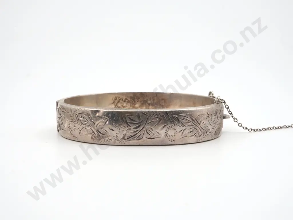 Sterling Silver Hinged Bracelet w Engraving - A/F Image 1++