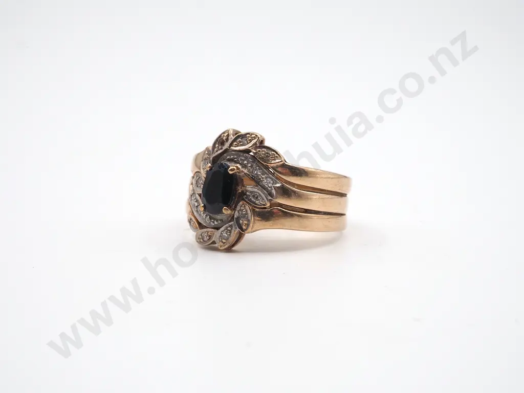 Vintage 9ct Gold Sapphire & Diamond Ring A/F Image 1++