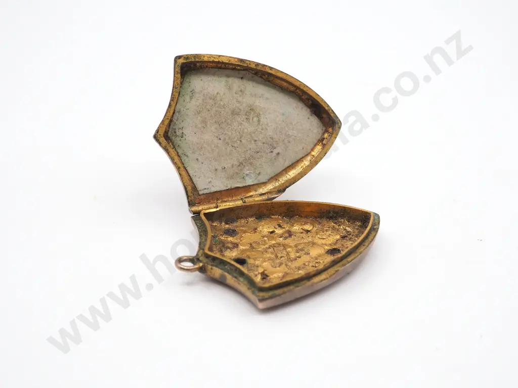 Sterling Silver Crest Locket w Gems and Internal Gilt; Rolled Gold Globe Pendent Image 1++