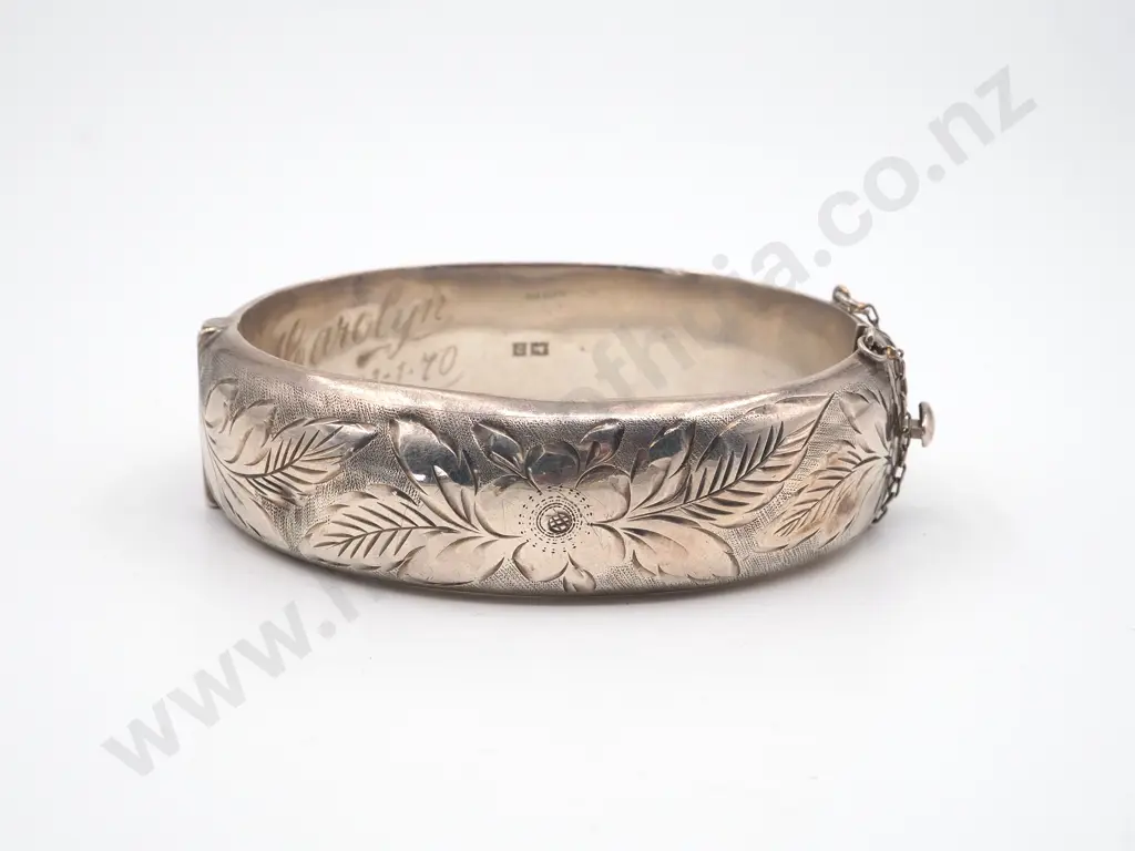 Sterling Silver Engraved Snap Bangle (Has a dent) Image 1++