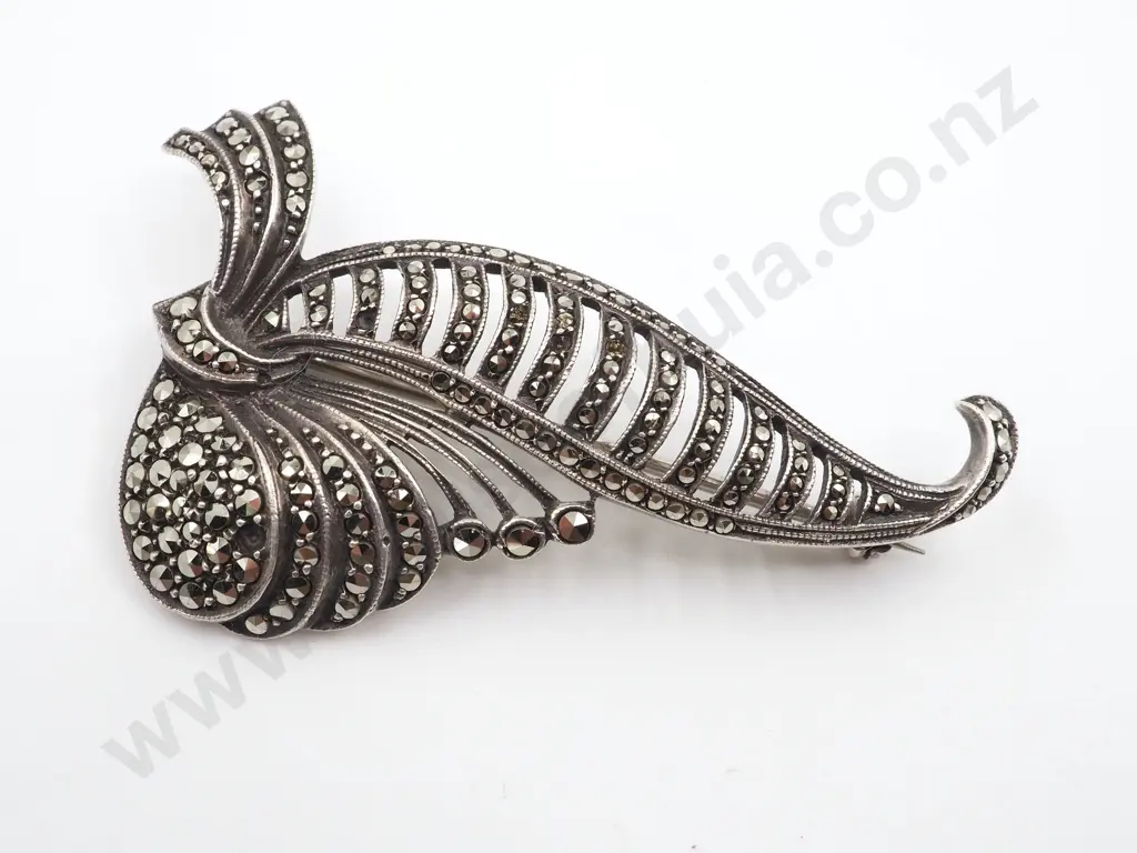 Sterling Silver Marcasite Brooch Image 1++