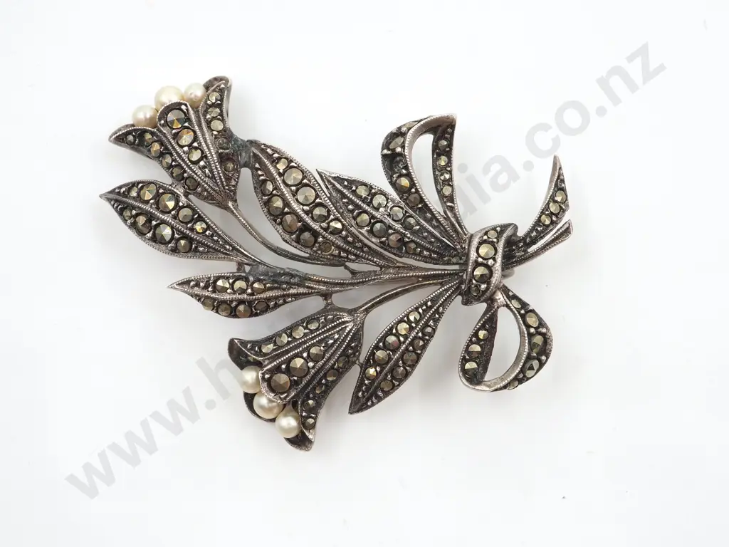 Sterling Silver Marcasite Brooch Image 1++