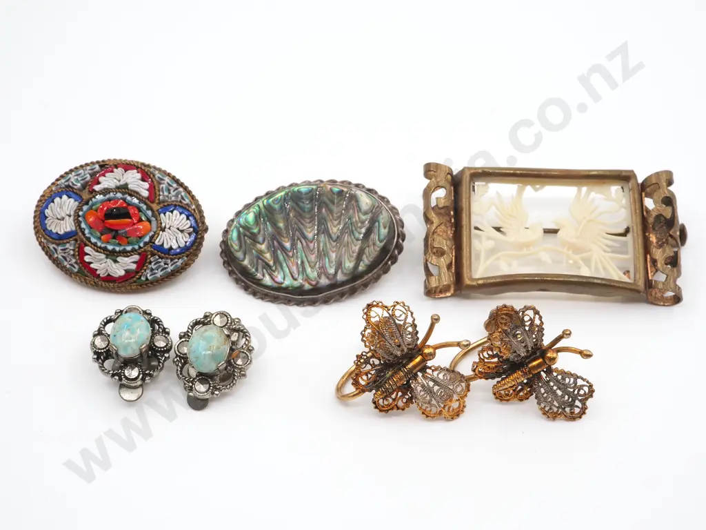 Sterling Silver and Paua Shell Brooch, Filigree Earrings, Mosaic Brooch etc Image 1++