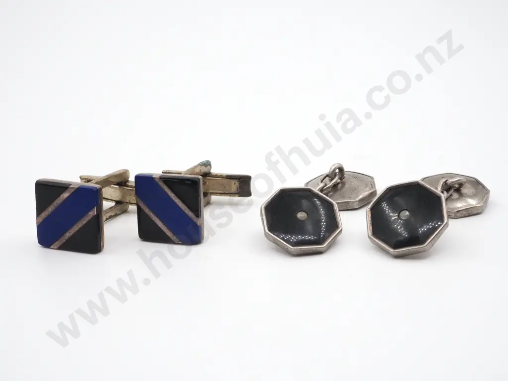 Pair of Silver Octagonal Cufflinks & a Silver & Blue/Black Enamel Cufflinks  Image 1++