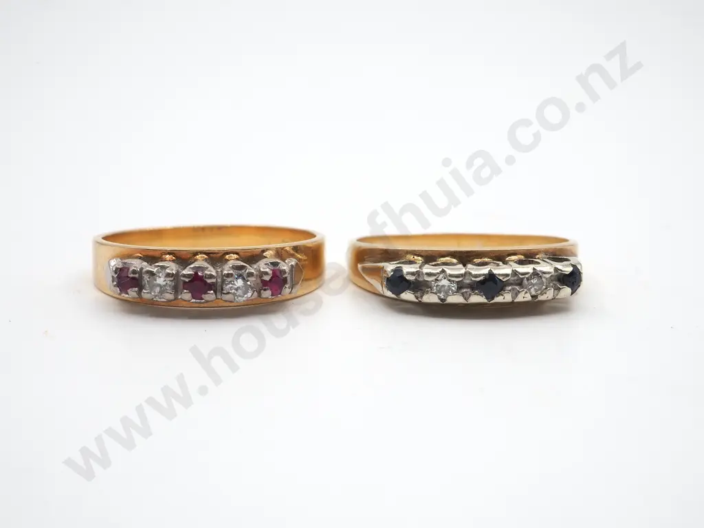 Two 18ct Gold Diamond Rings - One Ruby & Diamond / One Sapphire & Diamond Image 1++