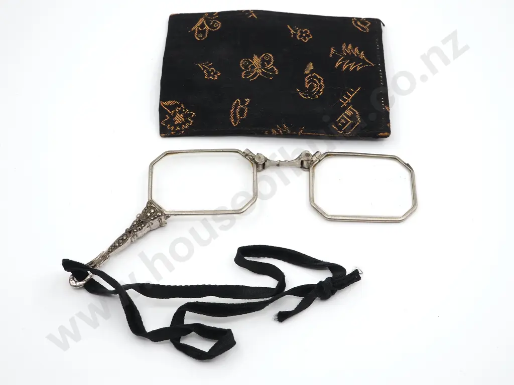 Victorian Sterling Silver Marcasite Lorgnette Opera Glasses Image 1++