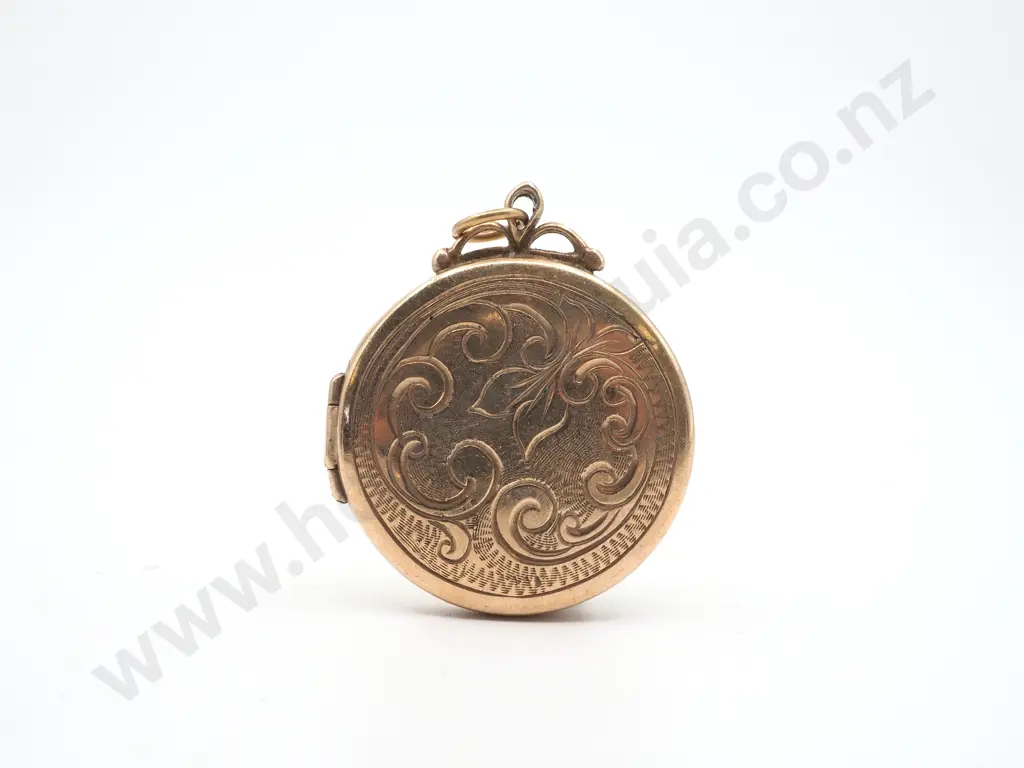 Sterling Silver Gilt Circular Locket with Engraved Decoration to Front Image 1++