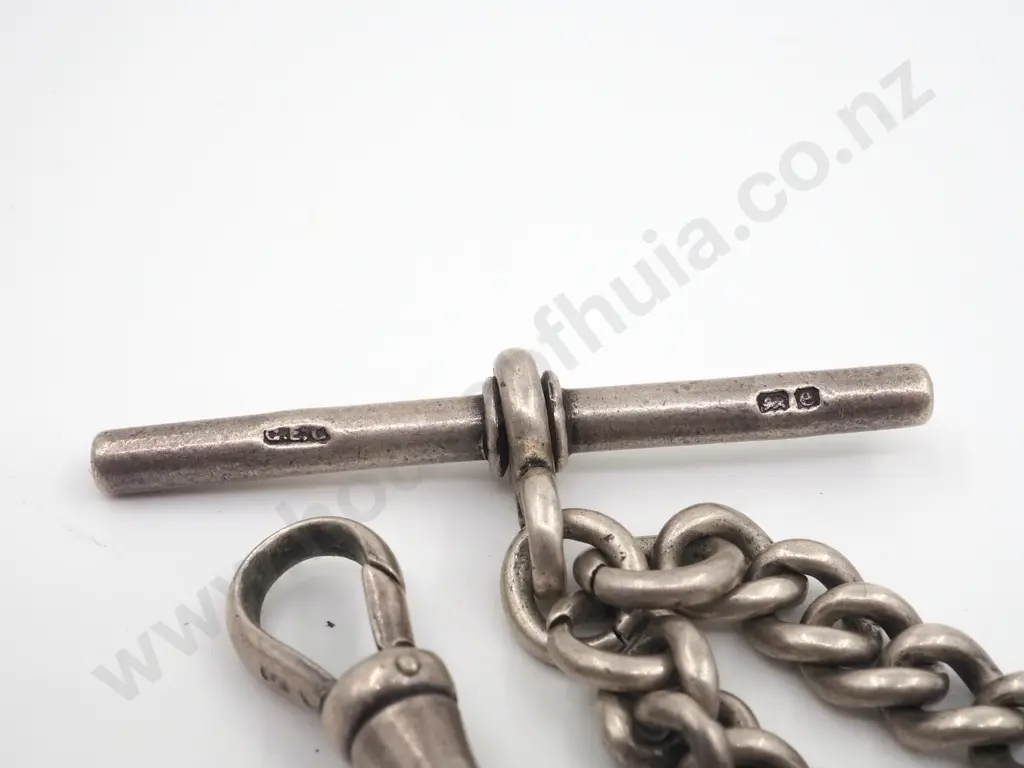 Sterling Silver Watchhain with T Bar & Medallion Image 1++