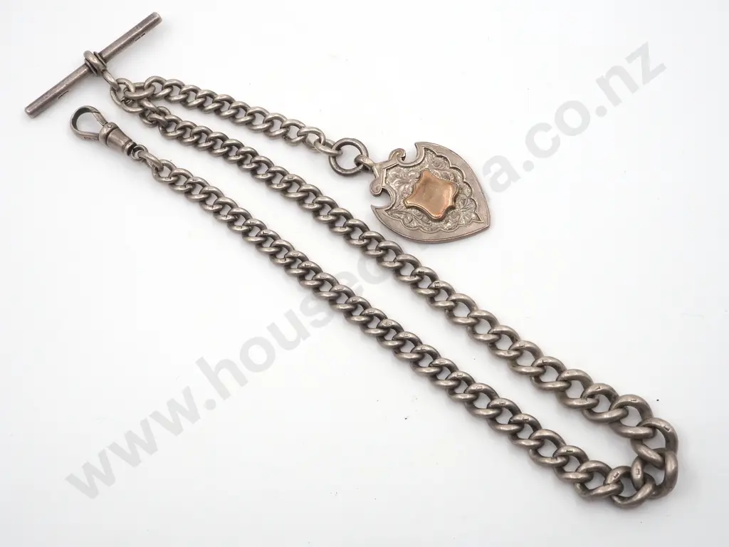 Sterling Silver Watchhain with T Bar & Medallion Image 1++