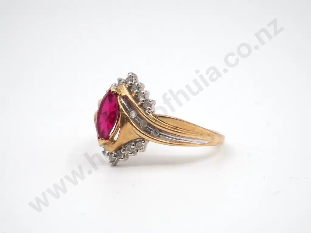 10ct Gold & Synthetic Ruby Ring Image 1++