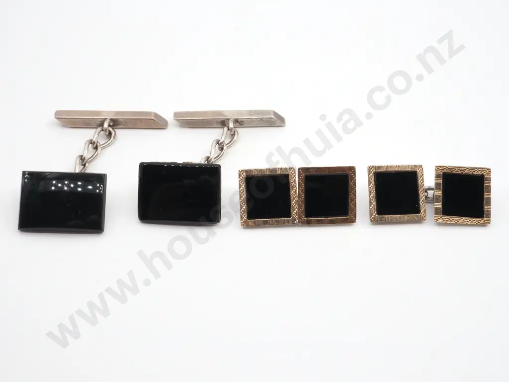 Pair of Black & Gold Cufflinks; Pair of Black & Silver Cufflinks Image 1++