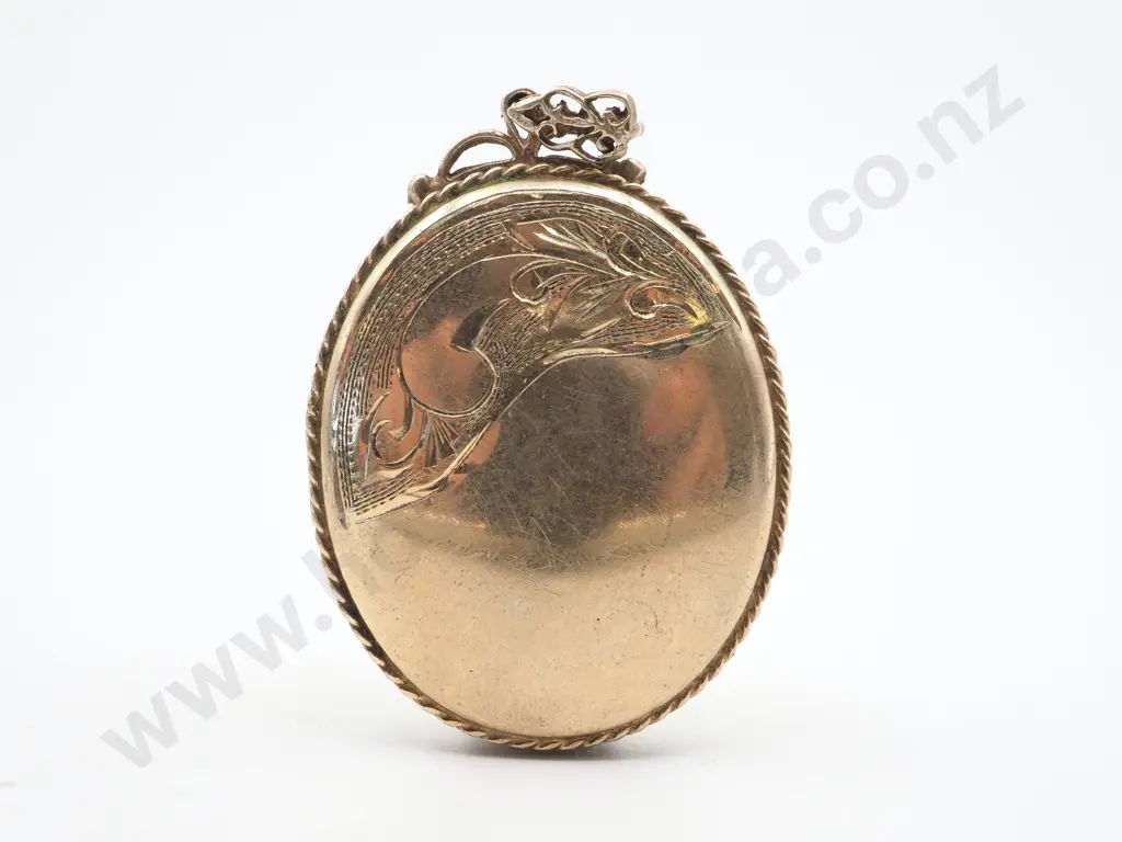 Oval Sterling Silver Gilt Locket with Partial Engraving to Front Image 1++