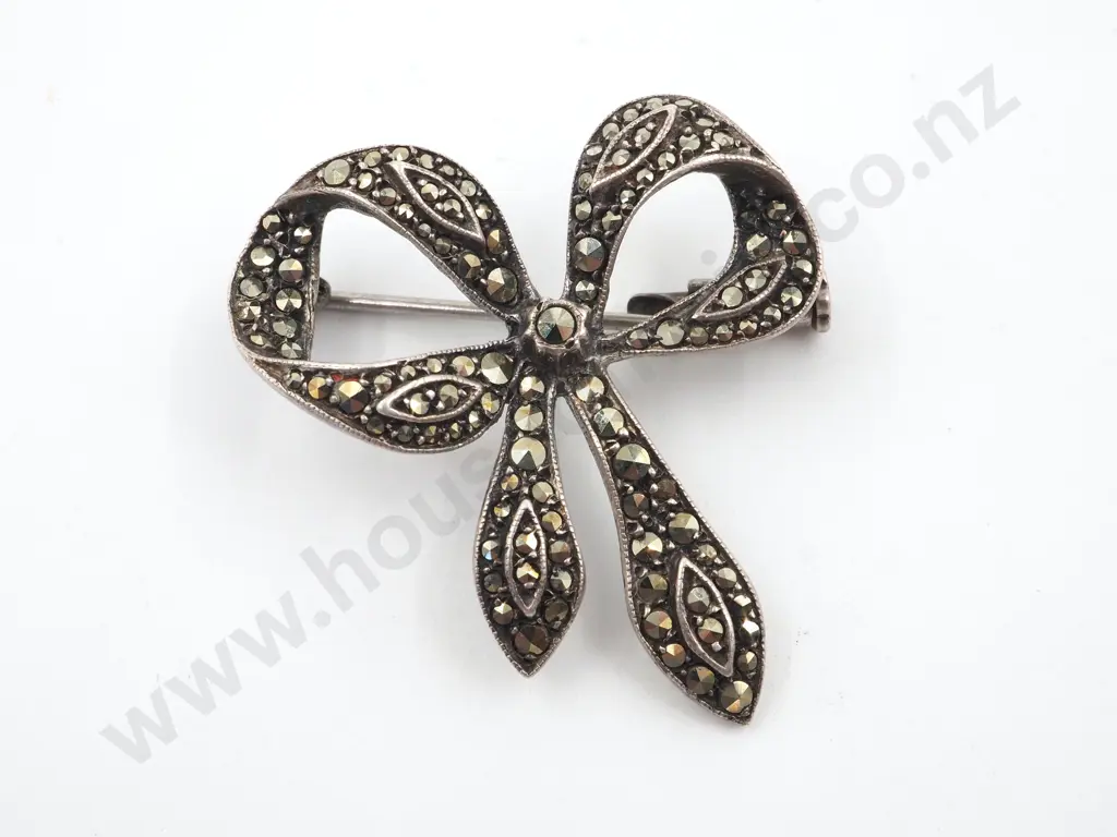 Sterling Silver Marcasite Brooch Image 1++