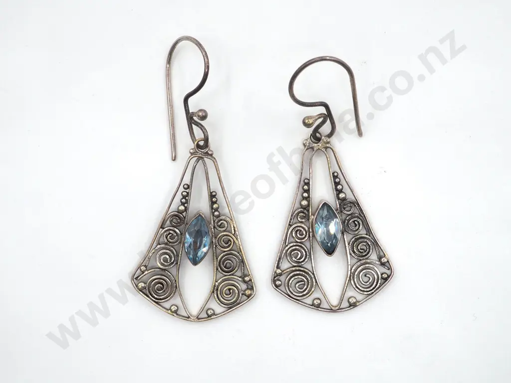 Sterling Silver & Blue Topaz Filigree Earrings Image 1++