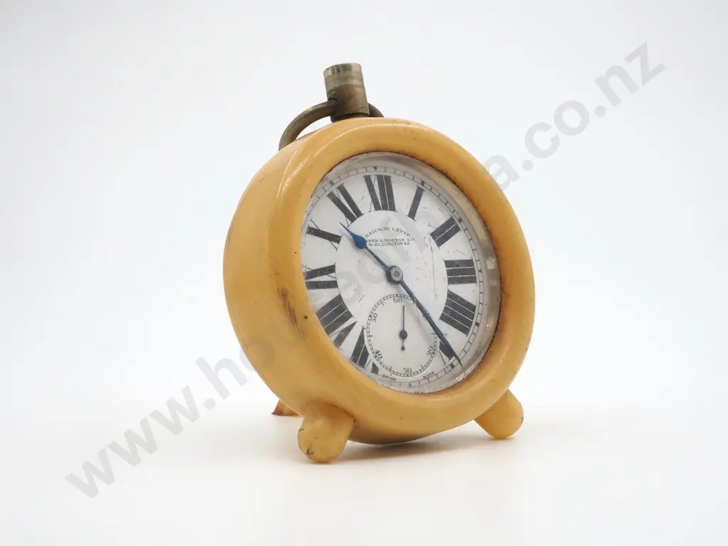 Antique Railway Leaver Pocket Watch NZ Retailer in Ivorine Standing Case A/F Image 1++