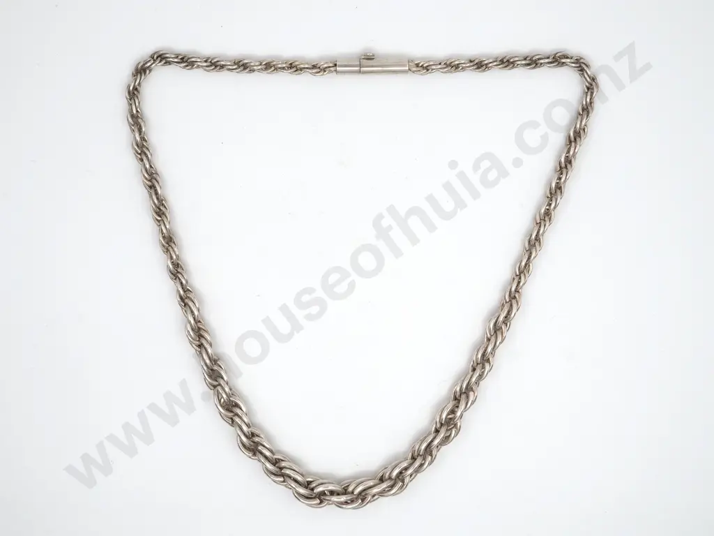 Vintage Graduated Sterling Silver Rope Twist Necklace Image 1++